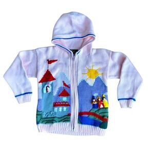 Fine Hand Crafter Apparel Appliqués Embroidered Pink Hood Sweater Girl’s Size 4
